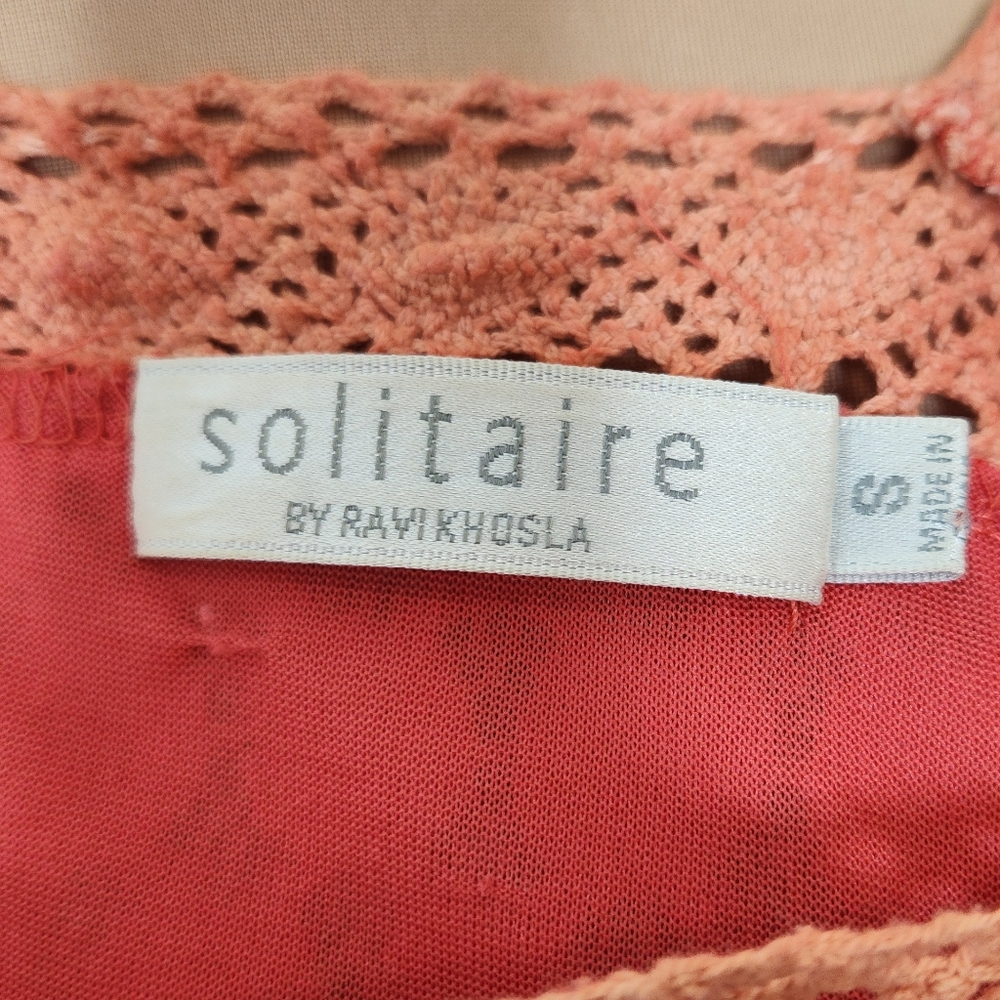 Solitaire Dress Mini Crochet Lace Retro Boho Chic Orange Pink Peach Size Small - Picture 7 of 10